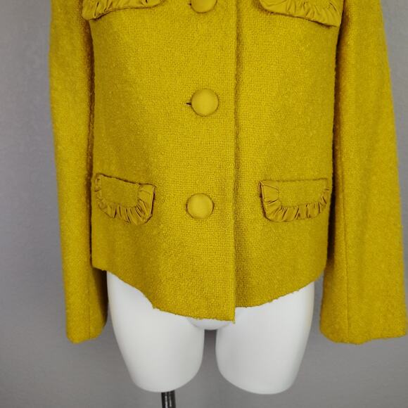 J.Crew Fall 2009 Ruffle-Trim Wool Blend Bouclé Lady Jacket Mustard NWT Sz 4 - Picture 10 of 13